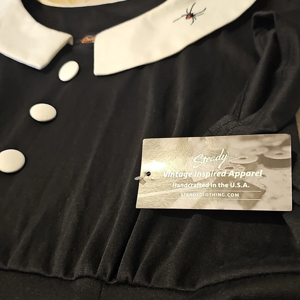 NWT Steady Womens B&W Goth Vintage 50's Style Black Widow Spider Dress 4X - Picture 5 of 6